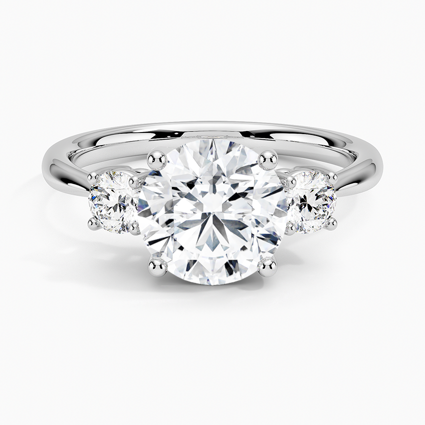 Selene Three Stone Diamond Engagement Ring with a Round cut diamond in white gold — top view