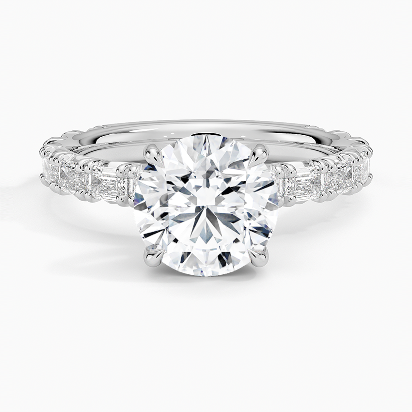 Nathalie Emerald-Cut Diamond Engagement Ring with a Round cut diamond in white gold — top view