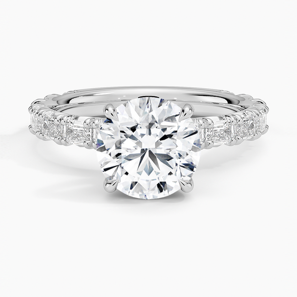 Nathalie Emerald-Cut Diamond Engagement Ring with a Round cut diamond in white gold — top view
