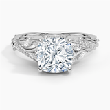 Begonia Vine Diamond Engagement Ring with a Cushion cut diamond in white gold — top view
