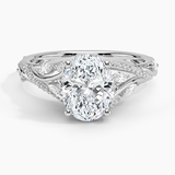 Begonia Vine Diamond Engagement Ring with a Oval cut diamond in white gold — top view