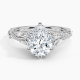 Begonia Vine Diamond Engagement Ring with a Pear cut diamond in white gold — top view