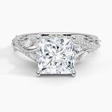 Begonia Vine Diamond Engagement Ring with a Princess cut diamond in white gold — top view