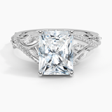 Begonia Vine Diamond Engagement Ring with a Radiant cut diamond in white gold — top view