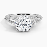 Begonia Vine Diamond Engagement Ring with a Round cut diamond in white gold — top view