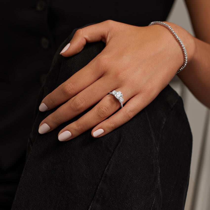 Petal Three Stone Diamond Engagement Ring