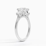 Petal Three Stone Diamond Engagement Ring with a Round cut diamond in white gold — side view