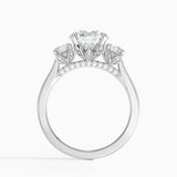 Petal Three Stone Diamond Engagement Ring with a Round cut diamond in white gold — profile view