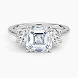 Petal Three Stone Diamond Engagement Ring with a Asscher cut diamond in white gold — top view