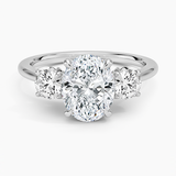 Petal Three Stone Diamond Engagement Ring with a Oval cut diamond in white gold — top view