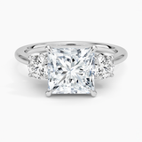 Petal Three Stone Diamond Engagement Ring with a Princess cut diamond in white gold — top view