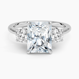 Petal Three Stone Diamond Engagement Ring with a Radiant cut diamond in white gold — top view