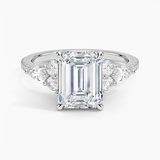 Luxe Nadia Pavé Diamond Engagement Ring with a Emerald cut diamond in white gold — top view