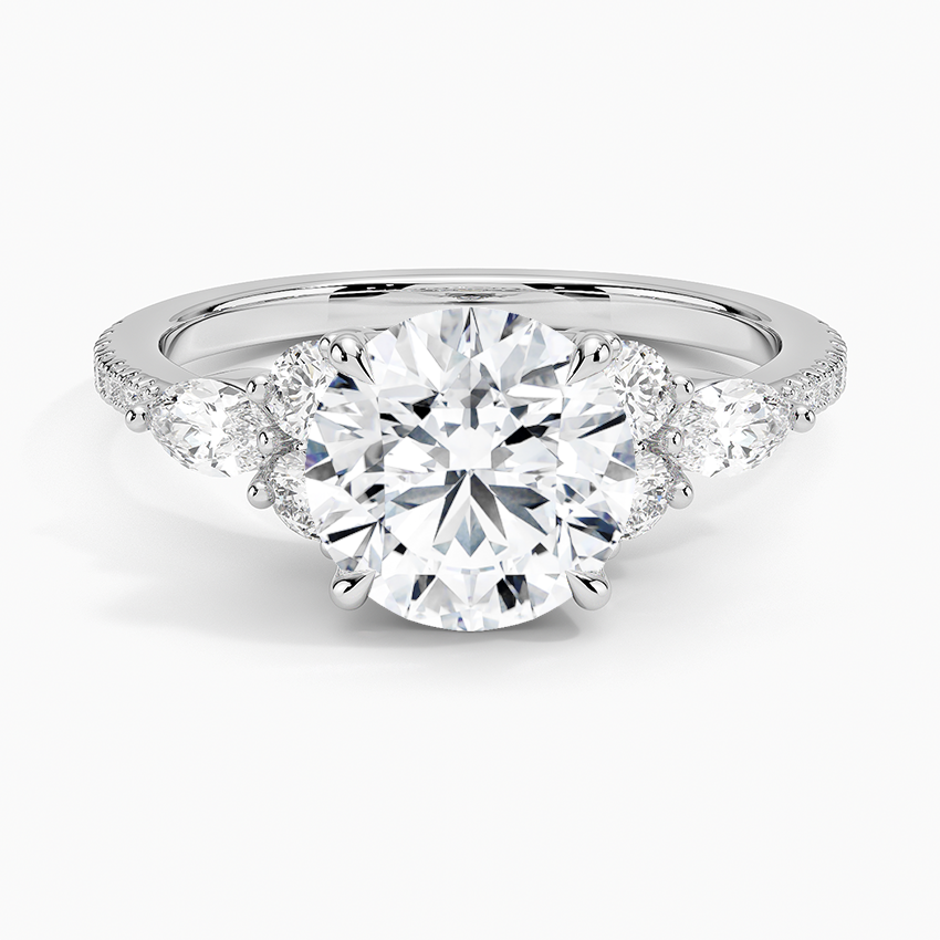 Luxe Nadia Pavé Diamond Engagement Ring with a Round cut diamond in white gold — top view