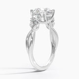 Willow Three Stone Diamond Engagement Ring with a Round cut diamond in white gold — side view