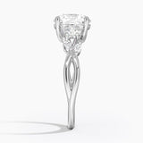 Willow Three Stone Diamond Engagement Ring with a Round cut diamond in white gold — profile view