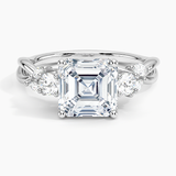 Willow Three Stone Diamond Engagement Ring with a Asscher cut diamond in white gold — top view