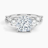 Willow Three Stone Diamond Engagement Ring with a Cushion cut diamond in white gold — top view