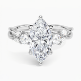 Willow Three Stone Diamond Engagement Ring with a Marquise cut diamond in white gold — top view