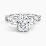 Willow Three Stone Diamond Engagement Ring with a Oval cut diamond in white gold — top view
