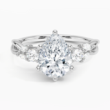 Willow Three Stone Diamond Engagement Ring with a Pear cut diamond in white gold — top view
