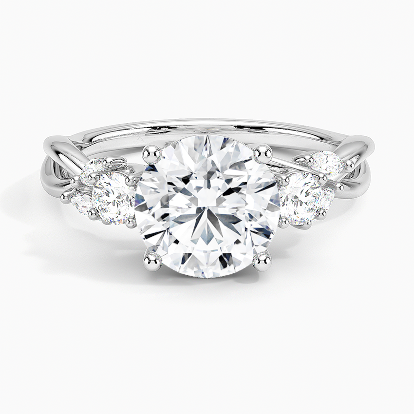 Willow Three Stone Diamond Engagement Ring with a Round cut diamond in white gold — top view