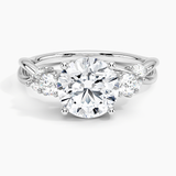 Willow Three Stone Diamond Engagement Ring with a Round cut diamond in white gold — top view