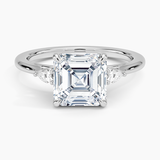 Aria Perfect Fit Three Stone Diamond Engagement Ring with a Asscher cut diamond in white gold — top view