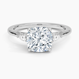 Aria Perfect Fit Three Stone Diamond Engagement Ring with a Cushion cut diamond in white gold — top view