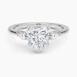 Aria Perfect Fit Three Stone Diamond Engagement Ring with a Heart cut diamond in white gold — top view