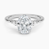 Aria Perfect Fit Three Stone Diamond Engagement Ring with a Oval cut diamond in white gold — top view