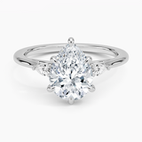 Aria Perfect Fit Three Stone Diamond Engagement Ring with a Pear cut diamond in white gold — top view