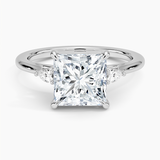 Aria Perfect Fit Three Stone Diamond Engagement Ring with a Princess cut diamond in white gold — top view