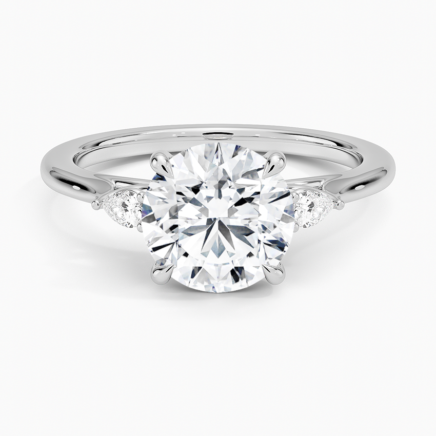 Aria Perfect Fit Three Stone Diamond Engagement Ring with a Round cut diamond in white gold — top view