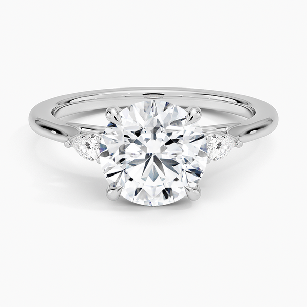 Aria Perfect Fit Three Stone Diamond Engagement Ring with a Round cut diamond in white gold — top view