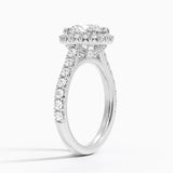 Sienna Halo Half Coverage Diamond Engagement Ring with a Round cut diamond in white gold — side view