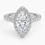 Sienna Halo Half Coverage Diamond Engagement Ring with a Marquise cut diamond in white gold — top view
