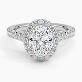 Sienna Halo Half Coverage Diamond Engagement Ring with a Oval cut diamond in white gold — top view