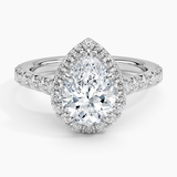 Sienna Halo Half Coverage Diamond Engagement Ring with a Pear cut diamond in white gold — top view