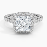 Sienna Halo Half Coverage Diamond Engagement Ring with a Princess cut diamond in white gold — top view