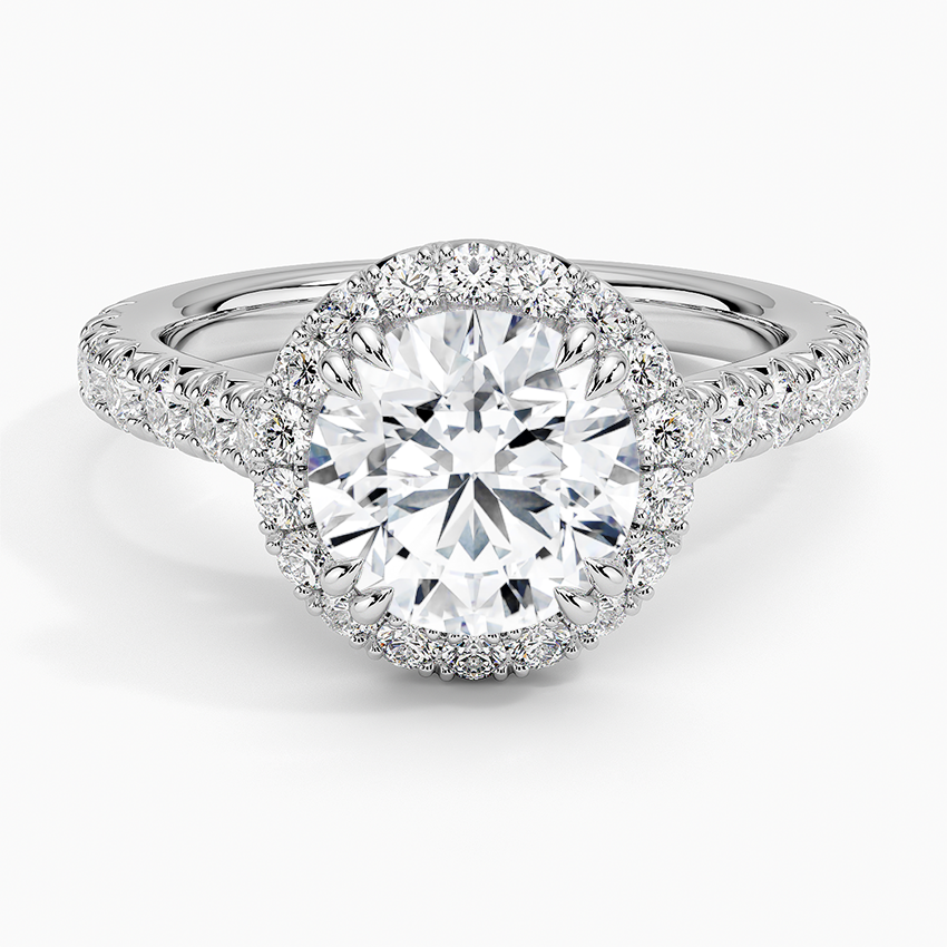 Sienna Halo Half Coverage Diamond Engagement Ring with a Round cut diamond in white gold — top view