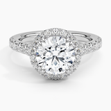 Sienna Halo Half Coverage Diamond Engagement Ring with a Round cut diamond in white gold — top view