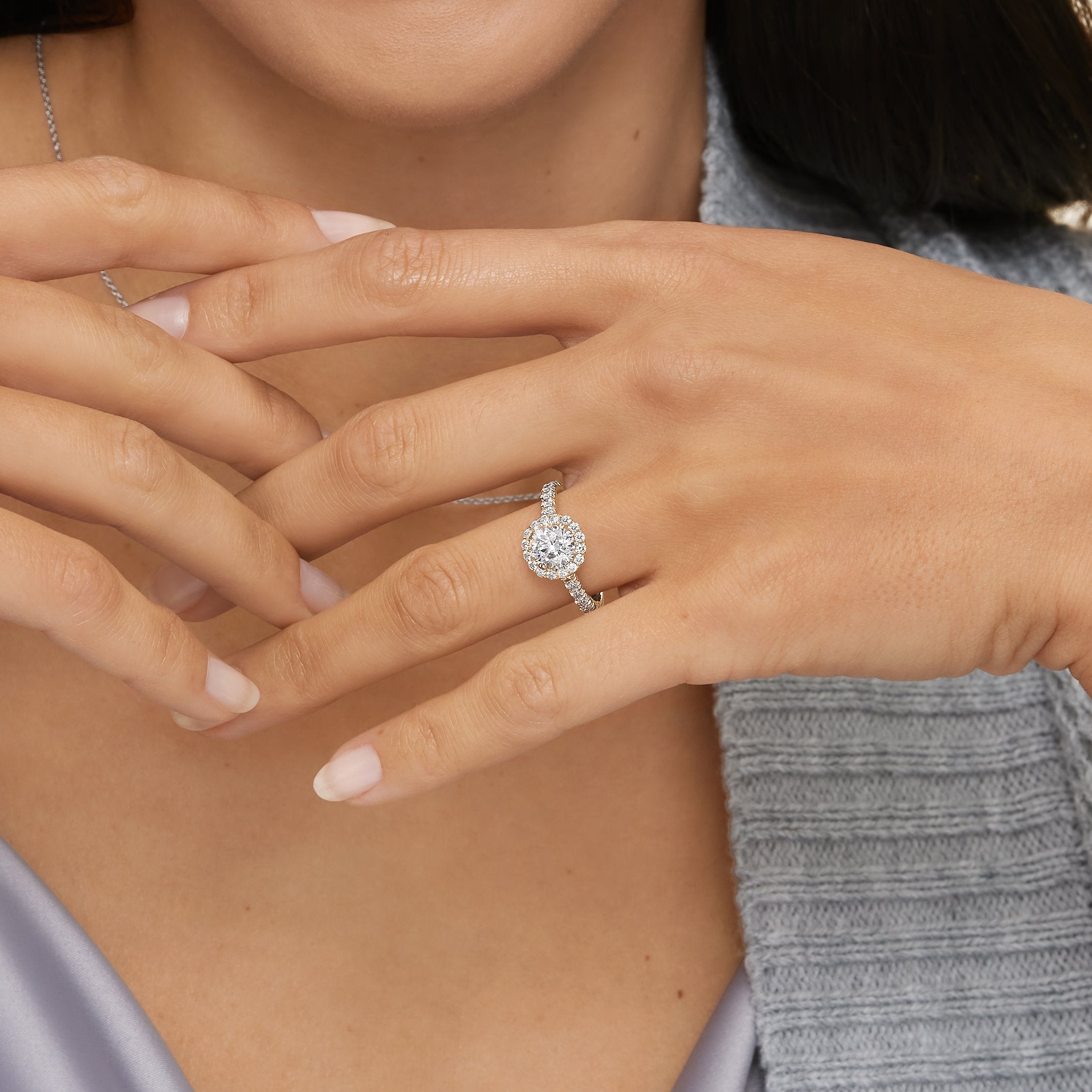 Sienna Halo Half Coverage Diamond Engagement Ring