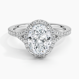 Joy Half-Coverage Diamond Engagement Ring with a Oval cut diamond in white gold — top view