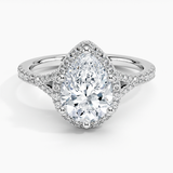 Joy Half-Coverage Diamond Engagement Ring with a Pear cut diamond in white gold — top view