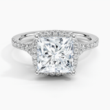 Joy Half-Coverage Diamond Engagement Ring with a Princess cut diamond in white gold — top view