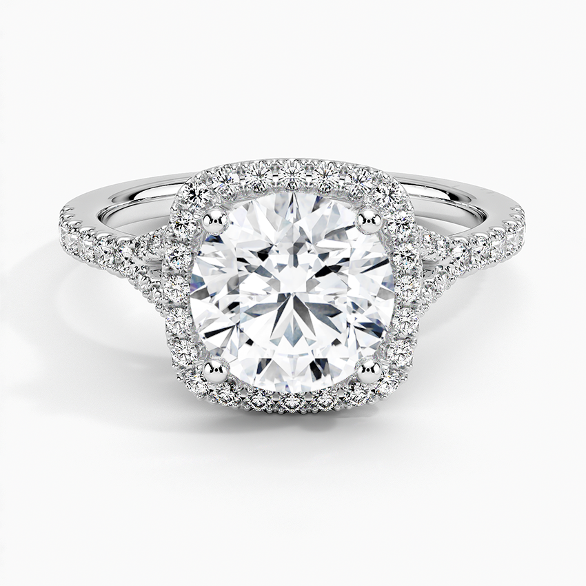 Joy Half-Coverage Diamond Engagement Ring with a Round cut diamond in white gold — top view