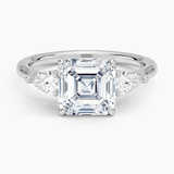 Opera Three Stone Diamond Engagement Ring with a Asscher cut diamond in white gold — top view