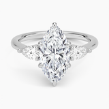 Opera Three Stone Diamond Engagement Ring with a Marquise cut diamond in white gold — top view
