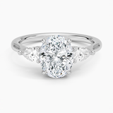 Opera Three Stone Diamond Engagement Ring with a Oval cut diamond in white gold — top view